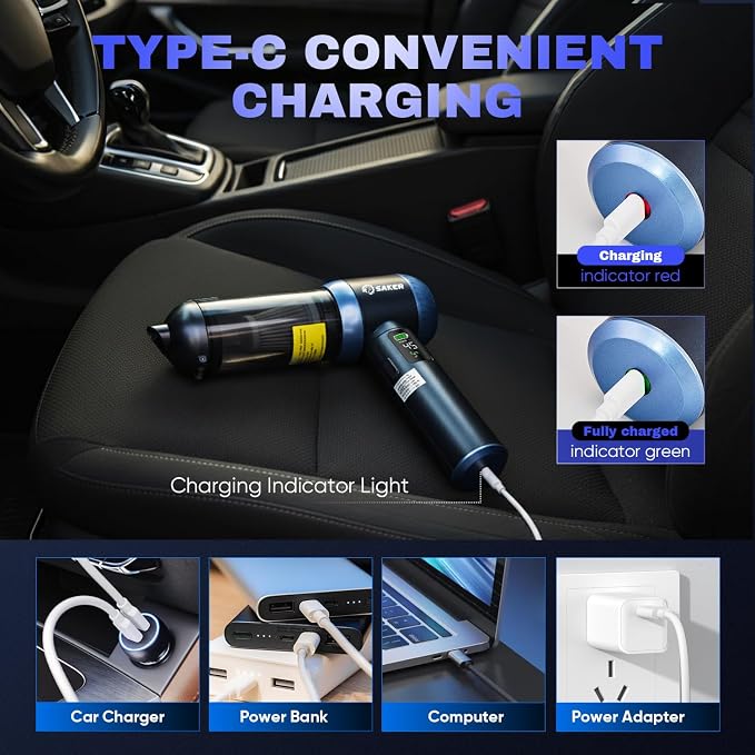 Saker Car Vacuum Portable Cordless 20000Pa Suction Power 4 in 1 Handheld Vacuum - Image 8