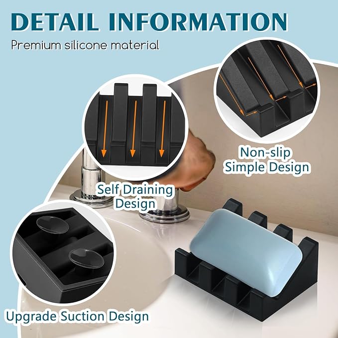 Silicone Soap Dish for Bar Soap Holder for Shower Bathroom Self Draining - Image 2