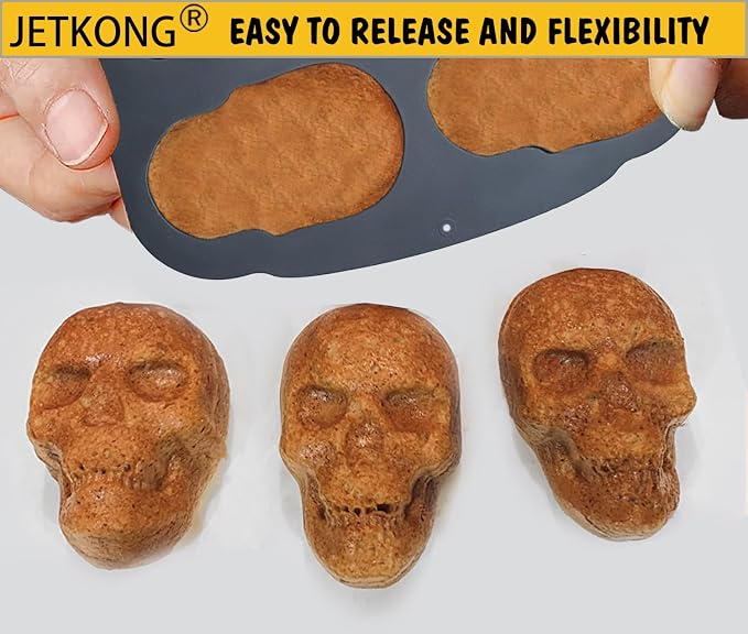 JETKONG 6 Cavity Skull Cake Pan and Silicone Skull Cakelet Mold - Image 5