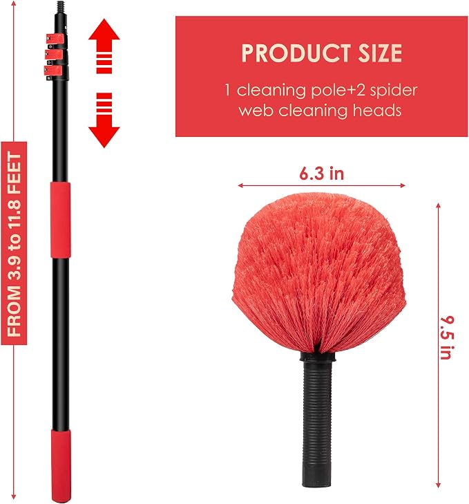 5-12 FT Cobweb Duster with Extension Pole, 20 FT High Reach Spider Web Brush - Image 7
