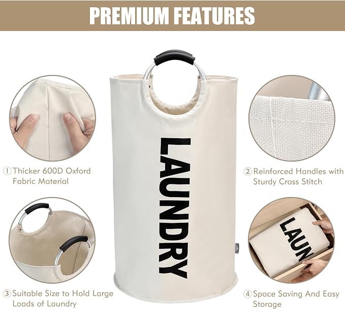DOKEHOM 90L Large Laundry Basket, Collapsible Laundry Bag, Freestanding Tall - Image 8