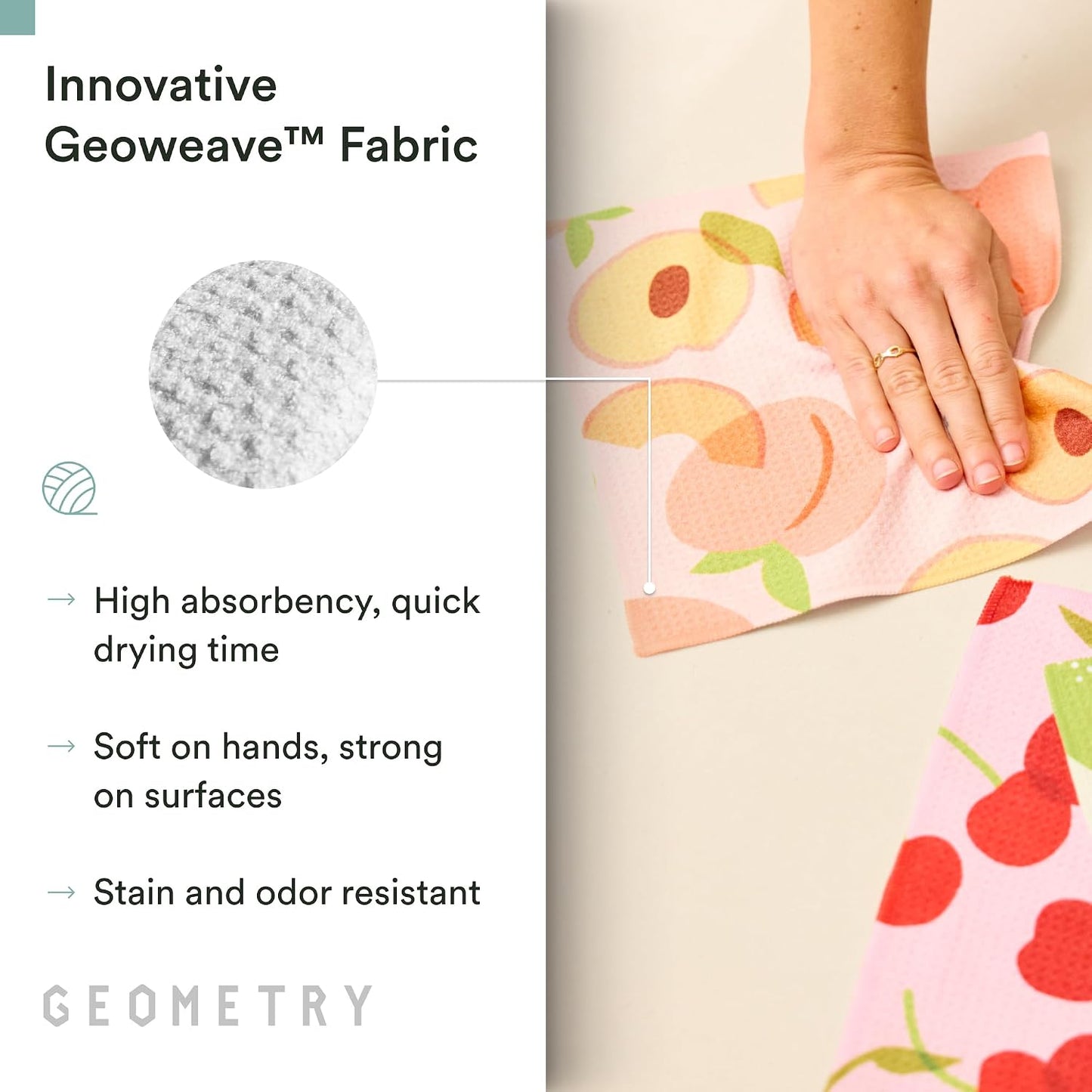 GEOMETRY Dishcloth – Spring & Summer Collection – Quick-Dry, Ultra-Absorbent, Reusable Microfiber Kitchen Towels for Drying & Cleaning - Fruit Fun - 3-Pieces