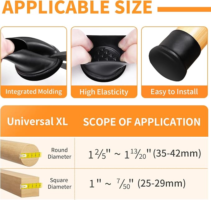 Ezprotekt 8 Pcs Large Black Chair Leg Sliders - Image 2