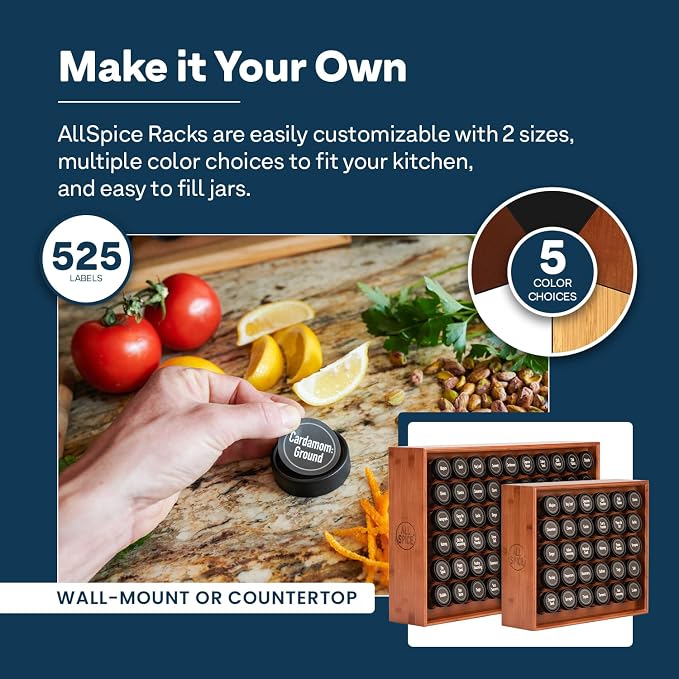 AllSpice Spice Rack Organizer, 525 Unique Labels, Countertop or Wall Mount - Image 4