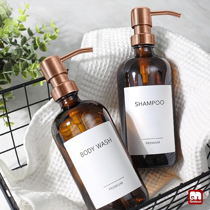 GMISUN Amber Glass Soap Dispenser, 2 Pack Bathroom Hand Soap Dispensers - Image 7
