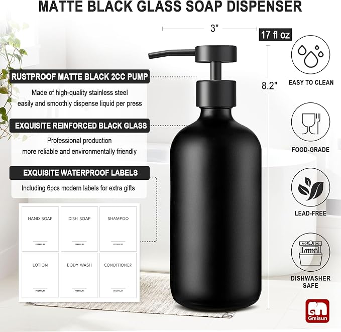 GMISUN Black Soap Dispenser, 2 Pack Matte Black Hand Soap Dispensers - Image 3