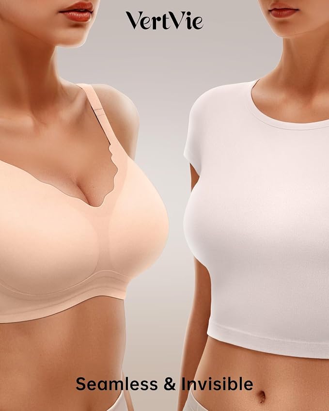 Vertvie Womens Seamless Bras No Underwire Supportive Wireless Push Up Full - Image 4
