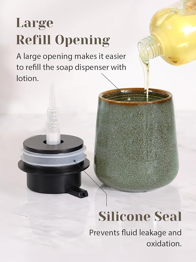 INGOFIN Ceramic Lotion Dispenser - 12 oz Refillable Hand Soap Dispenser Bathroom - Image 3