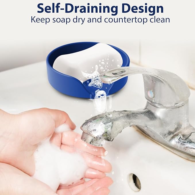 Self Draining Soap Dish, Silicone Suction Cup Soap Holder Tray Savers Container - Image 5