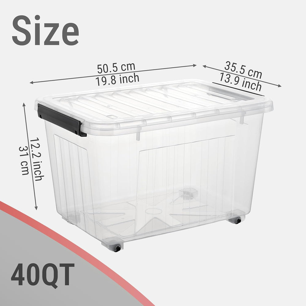 Cetomo Plastic Storage Bins, Lidded Storage Box with Wheels for Home Office D...