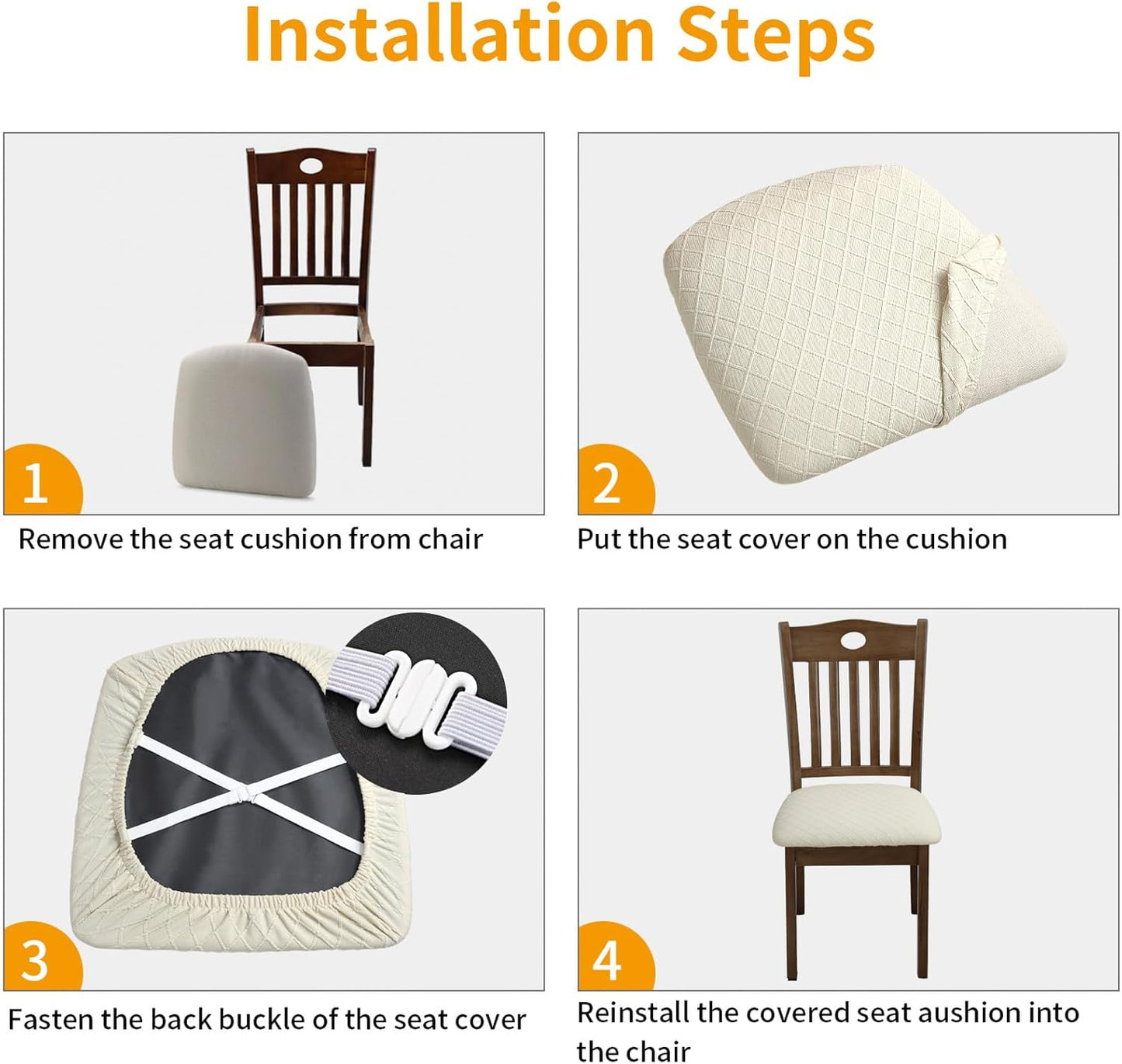 Fuloon Stretch Chair Seat Covers 6 PCS, Removable Washable Dining Chair Covers Anti-Dust Dining Room Seat Cushion Slipcovers (6, Beige)