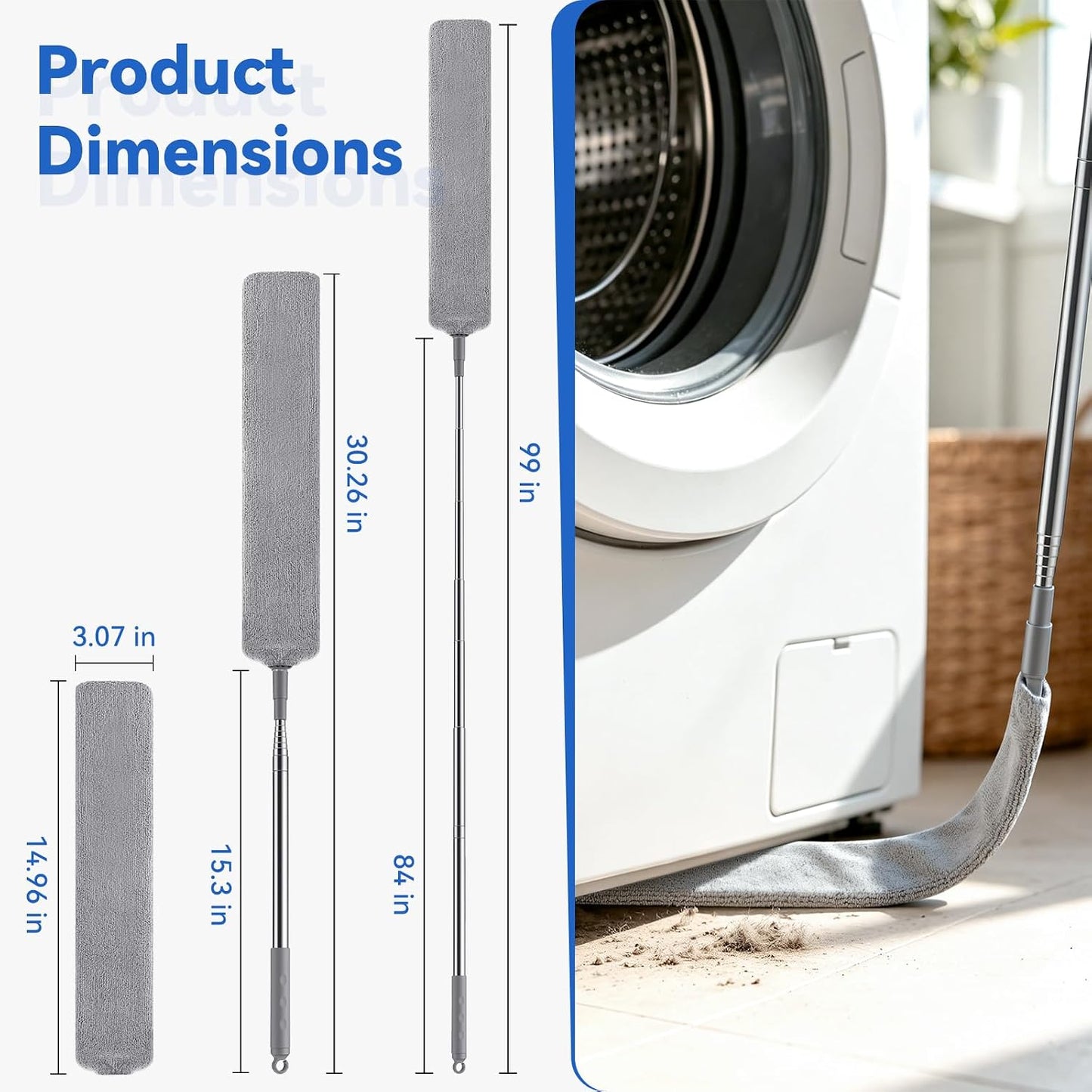 Retractable Gap Dust Cleaner Under Appliance Cleaning Tool,Window Blind Cleaner Duster Tool,4pcs Cleaning Tools Set for Under Appliances Furniture Fridge,Venetian Blinds, Air Conditioner Vents