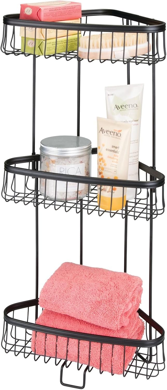 mDesign Metal Bathroom Shelf Unit - Freestanding Vertical Storage for Organiz...