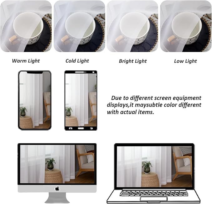 Chyhomenyc White Sheer Curtains 90 Inches Long 2 Panels, Light Filtering White - Image 3