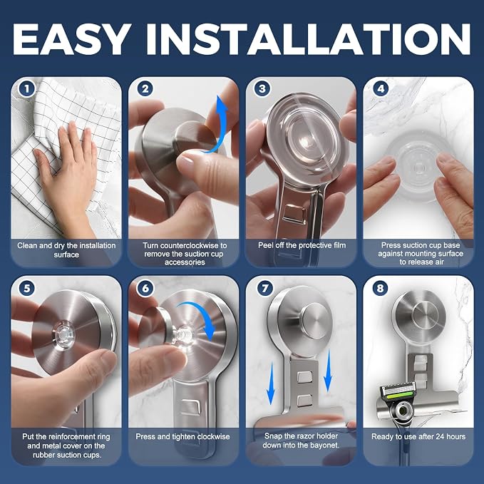 Suction Cup Razor Holder for Shower Wall 2 Pack, Heavy-Duty 15lbs Suction Hooks - Image 5