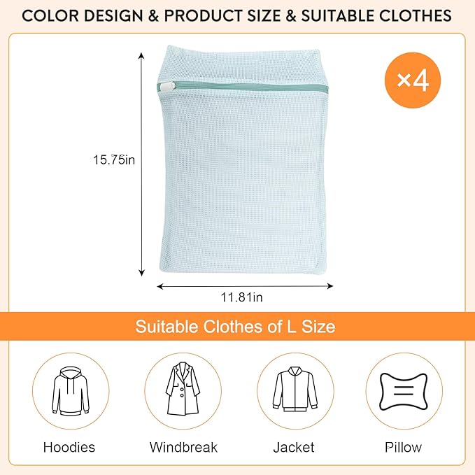 4-Piece Blue Medium Durable Organic Cotton Mesh Laundry Bags - Image 4