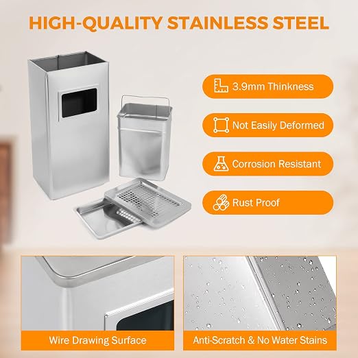 BEAMNOVA Trash Can Indoor Outdoor Metal Stainless Steel Commercial Garbage Can - Image 2