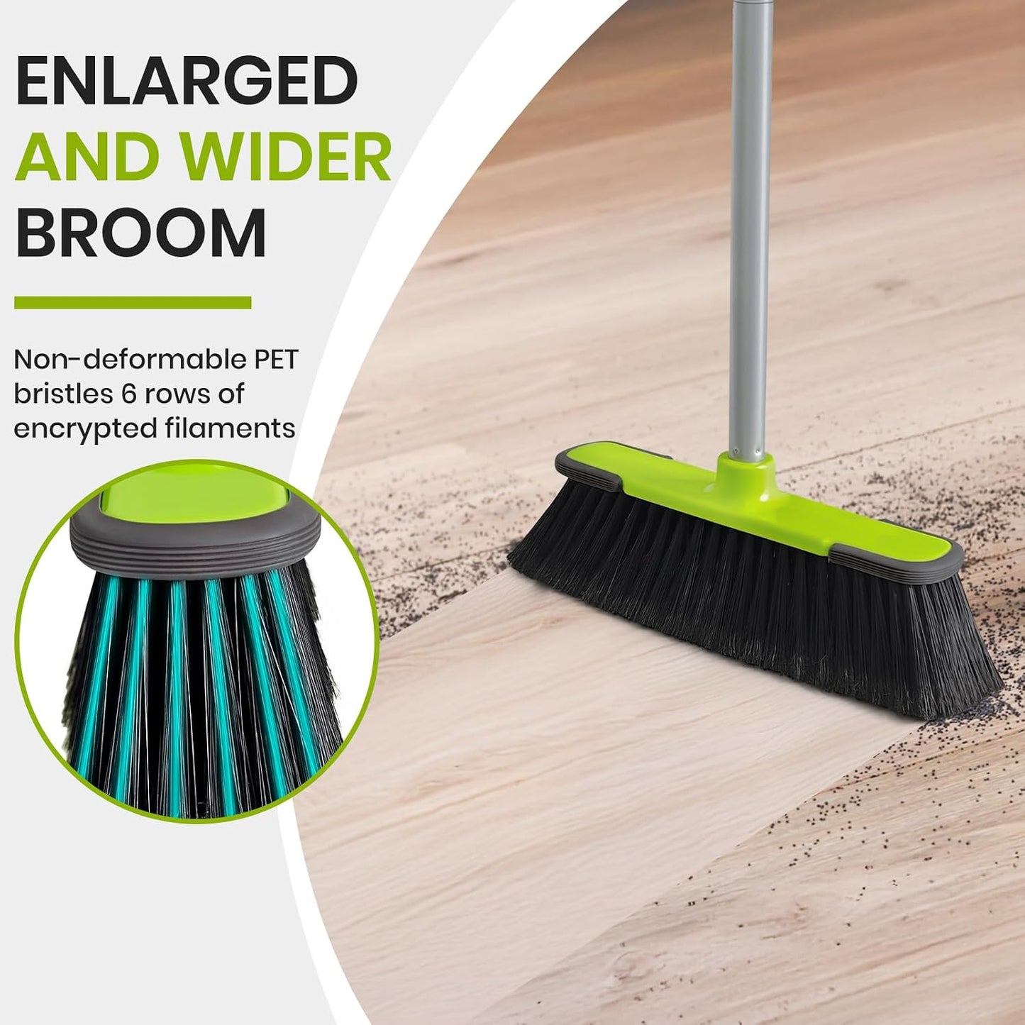 Green Indoor Broom 54" Long Handle House Broom for Floor Cleaning Sweeping Broom for Kitchen, Garage, Lobby, Patio and Garden