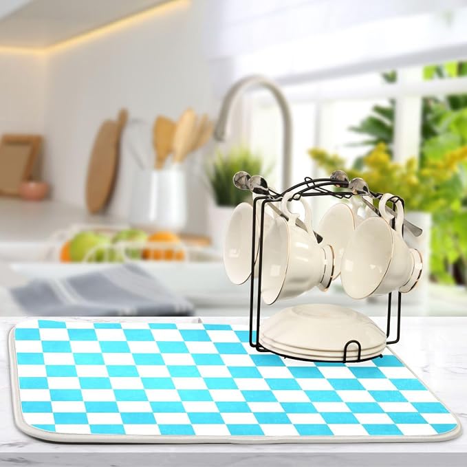 Turquoise Chessboard Dish Drying Mat - Image 5