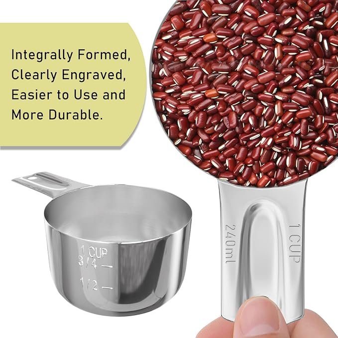 1PCS 1Cup Single Measuring Cup, Stainless Steel Measure Scoop, Metric and US - Image 3