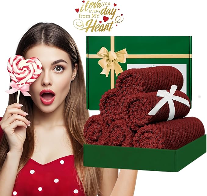 VOOVA & MOVAS Red Washcloths, Bath Hand Towels Set - Image 6