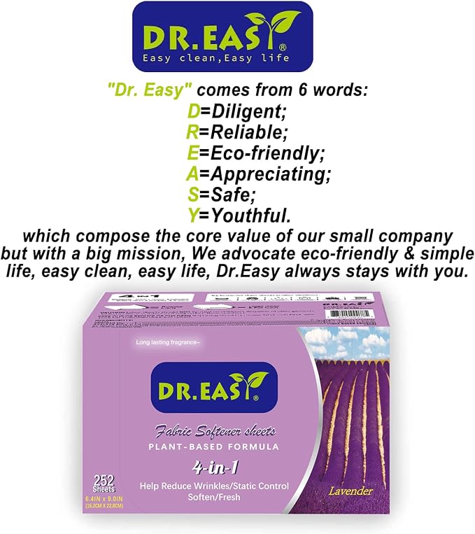 DR.EASY Dryer Sheets Plant Based Formula 252 Ct Fabric Softener sheets - Image 7