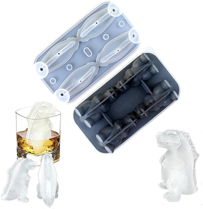 7.48inch Newly Upgraded 4-grid 3D Dinosaur Ice Tray and Covered Silicone Ice by Unknown