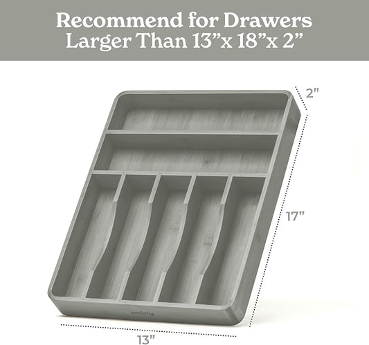 SMIRLY Silverware Drawer Organizer – Bamboo Kitchen Drawer Organizer, - Image 2