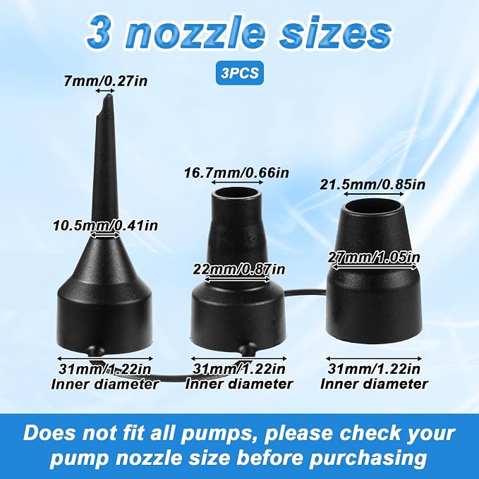 3 Pack Air Pump Nozzles 3 Size Inflatable Pumps Nozzle Head Plastic Pump - Image 2