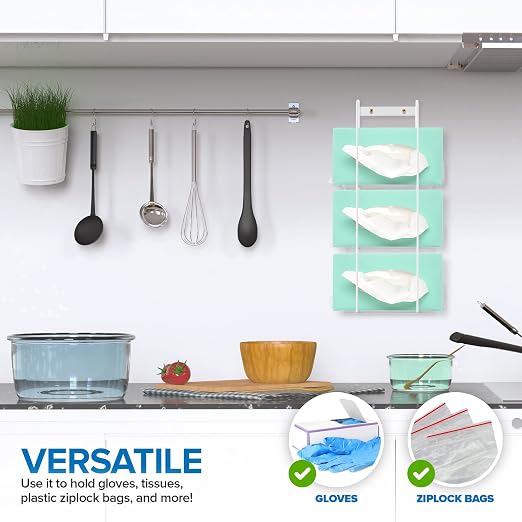 Stock Your Home (White Metal Triple Gloves Dispenser, Tissue Box Shelf - Image 6