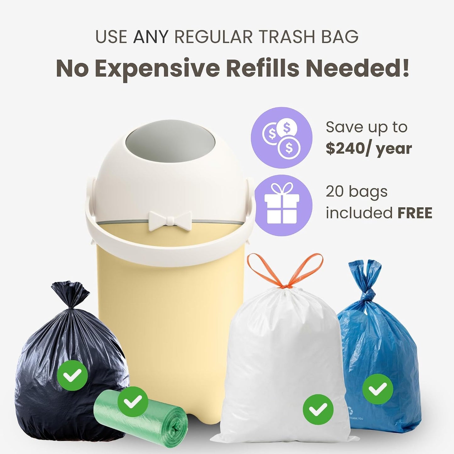 iTouchless 4 Gal Kids Room Wastebasket | Odor-Sealing Bin | Sand Almond | Rotating Ball Seal Traps Smells | Fits Any Standard Bag, No Refills Ever Needed | Flip-Up Handle Opens With A Single Hand
