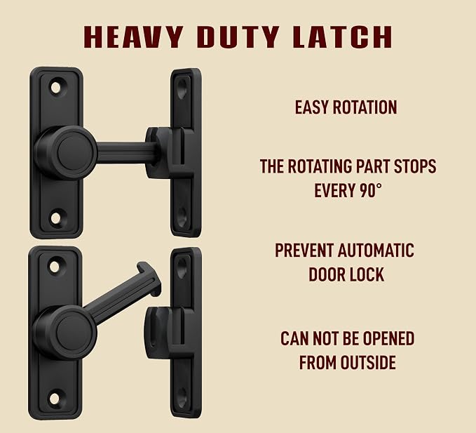 Barn Door Privacy Latch, 90°/180° Swing Slide Lock, Zinc-Alloy, Adhesive or - Image 5