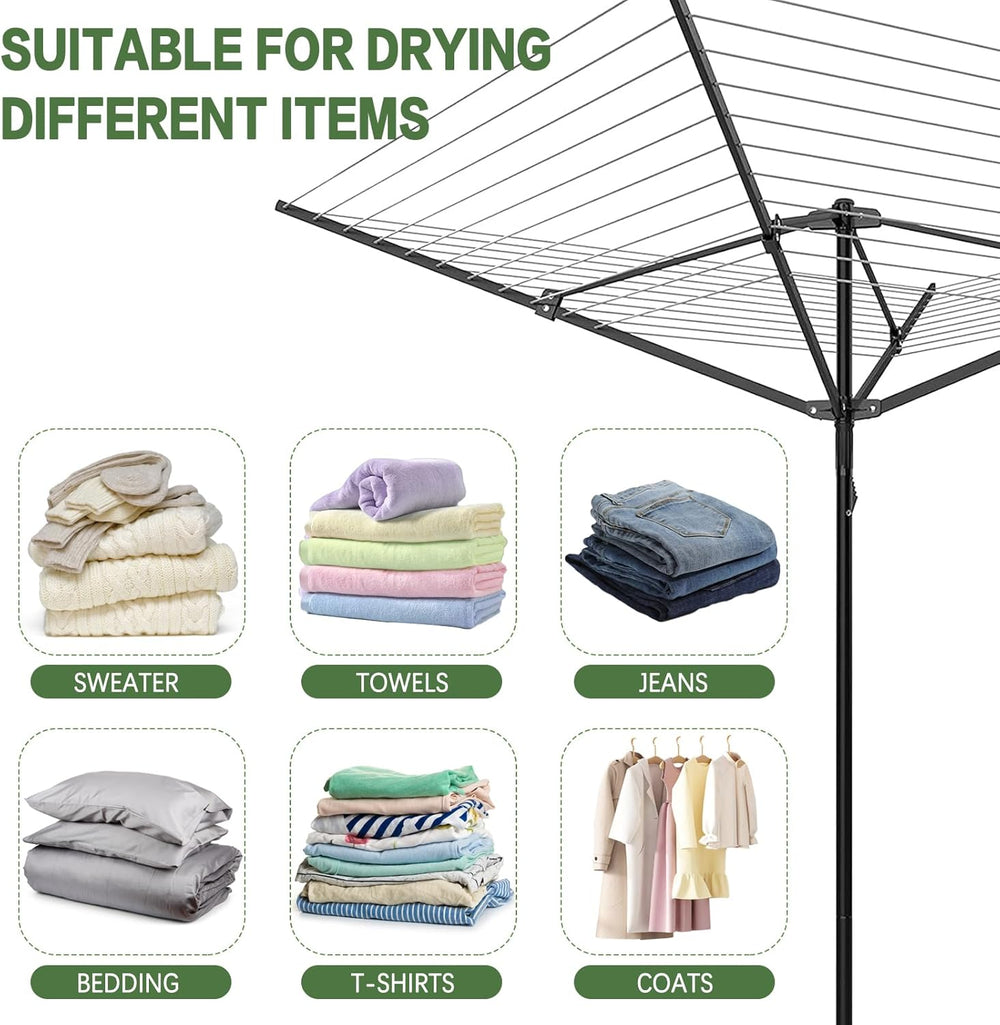 Outdoor Umbrella Drying Rack,Rotary Retractable Clothes Line,Outdoors Adjusta...
