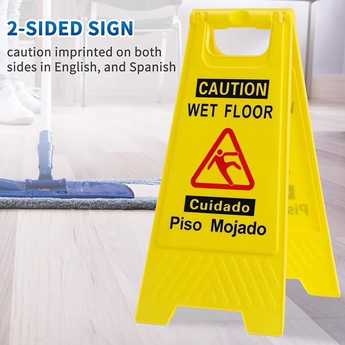 CERLMLAND Caution Wet Floor Sign, Foldable Sturdy Bilingual Double-Sided Safety - Image 4