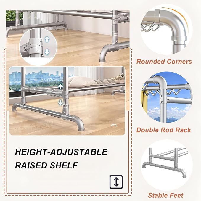 Clothes Drying Rack with Windproof Hooks, 78.7 inch Adjustable Heavy Duty - Image 4