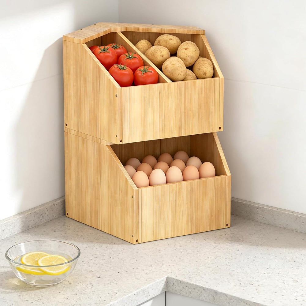 Jolitac Bamboo Pantry Storage Bins - Potato & Onion Storage Bin for Kitchen