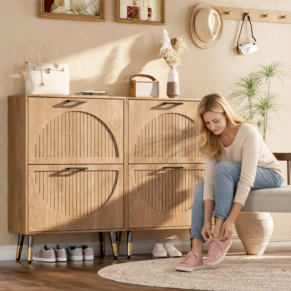 Farmhouse Shoe Cabinet Storage for Entryway, Slim Hidden Shoe Rack Cabinet