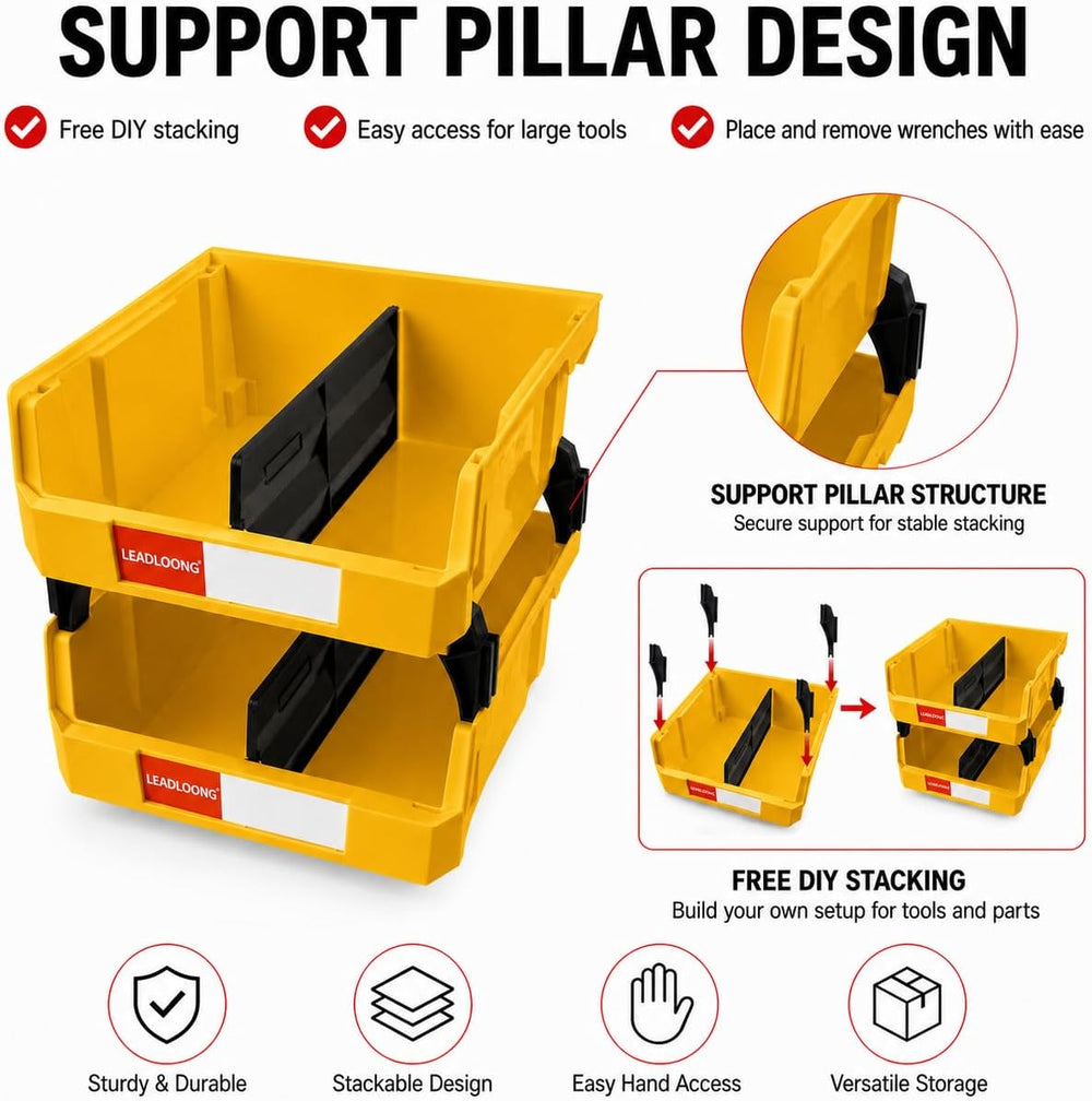 6 Pack Stackable Storage Bins Heavy Duty Parts Organizer Yellow