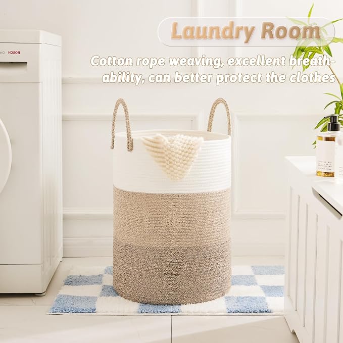 Laundry Basket, Woven Cotton Rope Laundry Hamper, 60L - Image 2