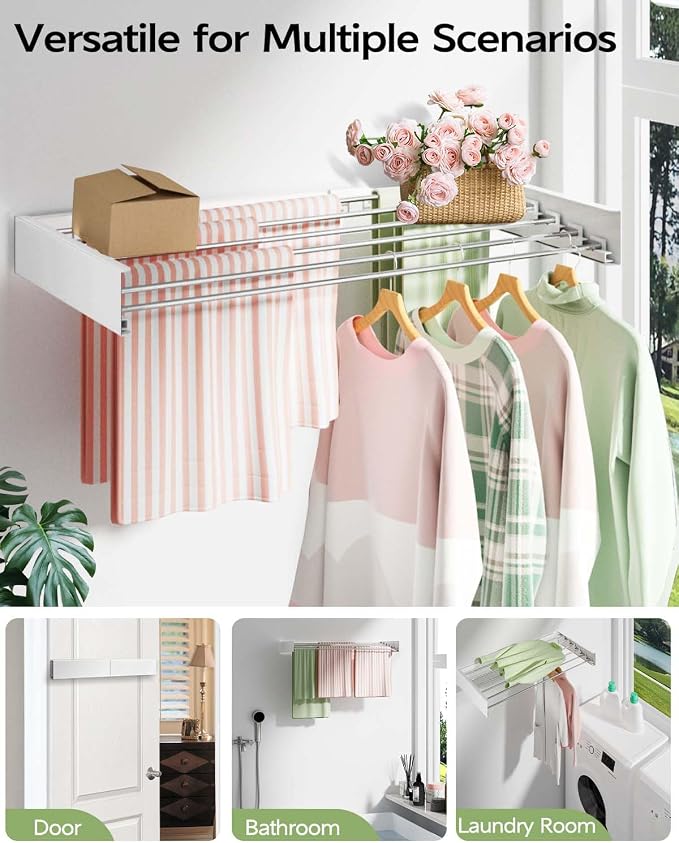 Wall Mounted Clothes Drying Rack 40 inches, Foldable Wall Mount Laundry Rack - Image 4