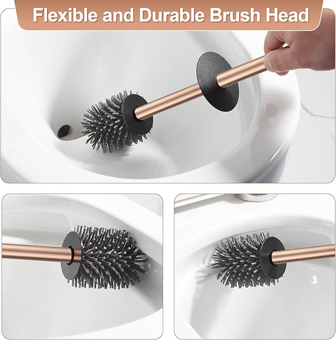 BVL Toilet Brush and Holder Set Rose Gold Freestanding - Image 4