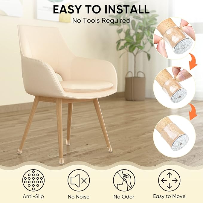 BALEINE 32 Pack Silicone Chair Leg Floor Protectors, Stool Leg Protectors Cap - Image 6