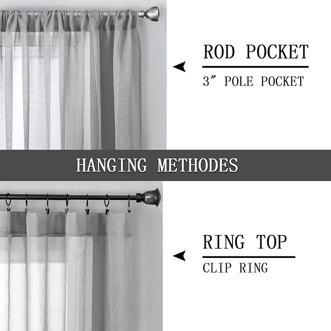 Tollpiz Sheer Tier Curtain Linen Textured Half Kitchen Curtains Sheer Light - Image 5