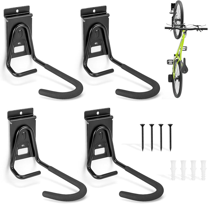 Slatwall Bike Hooks, Heavy Duty Bicycle Hangr with PVC Coating, Wall Mount Vertical Bicycle Storage Rack - 4 Pack