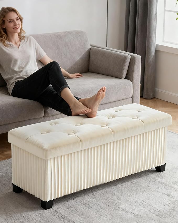Storage Ottoman Bench, 43 Inch Foldable Ottoman - Image 5