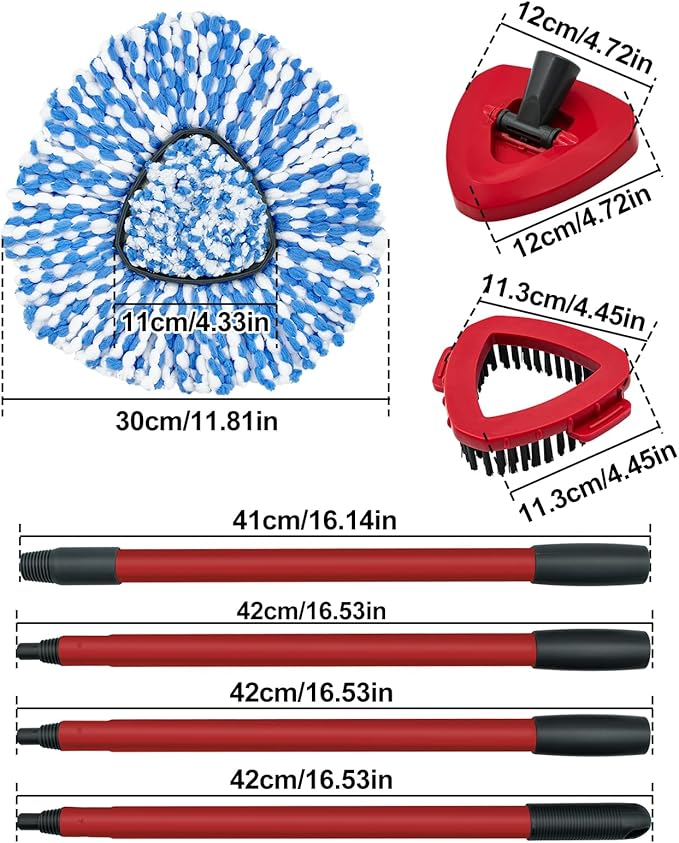 Spin Mop Handle, Mop Heads Replacements, Scrubber Mop Head and Mop Base - Image 3