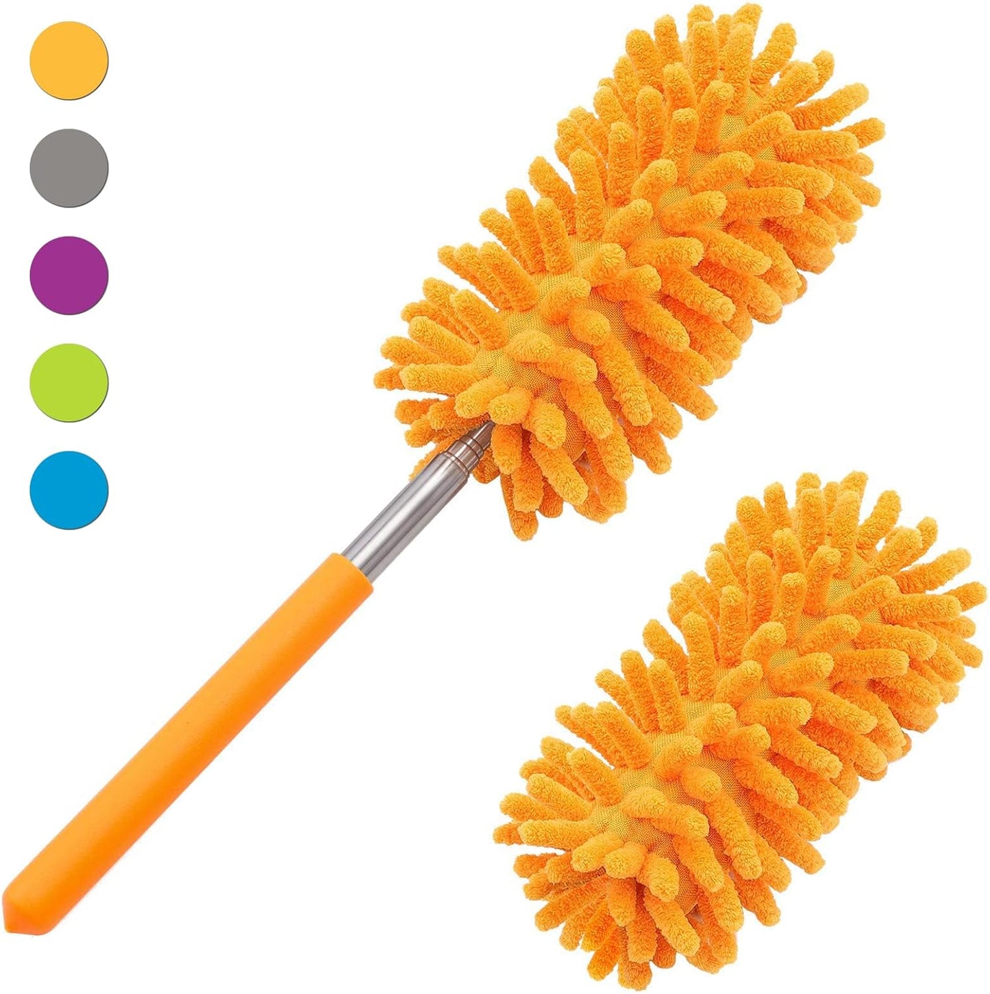 Microfiber Duster for Cleaning, Tukuos Hand Washable Dusters with 2pcs Replaceable Microfiber Head, Extendable Pole, Detachable Cleaning Supplies for Office, Car, Window, Furniture, Ceiling Fan