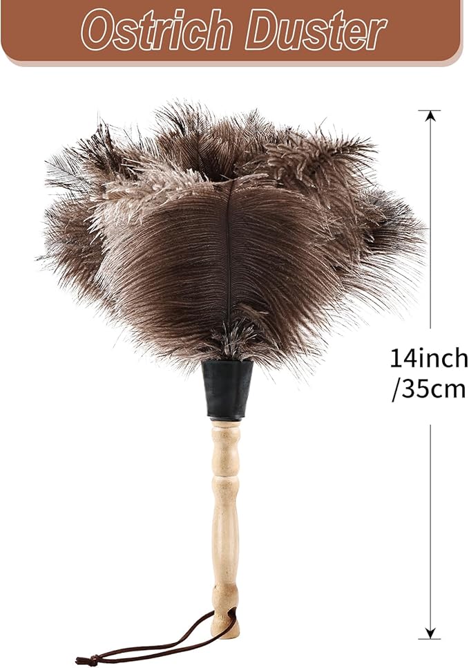 Ostrich Feather Duster 14" Natural Handheld Reusable Feathers Dusters - Image 2