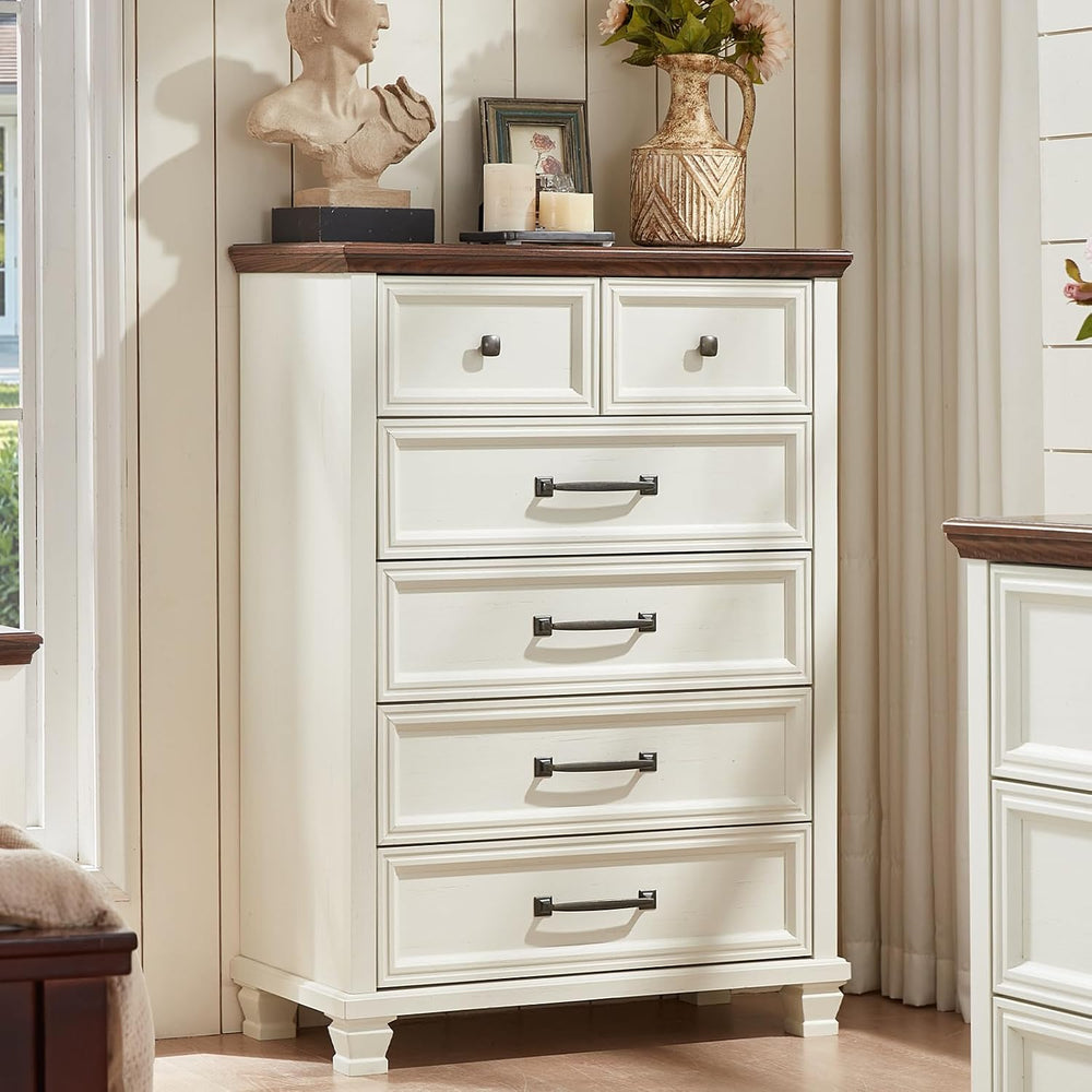 SAVOR LIFE Farmhouse 6 Drawer Dresser for Bedroom, 45 Inch Tall Vintage Wood ...