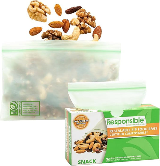 Responsible Products Certified Compostable SNACK Resealable Zip Bag, Extra by ResponsibleProducts%C2%AE
